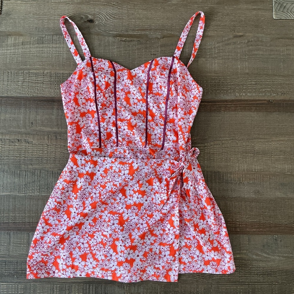 Band of the Free Womens Wrap Front Romper Orange Purple White Flower Large